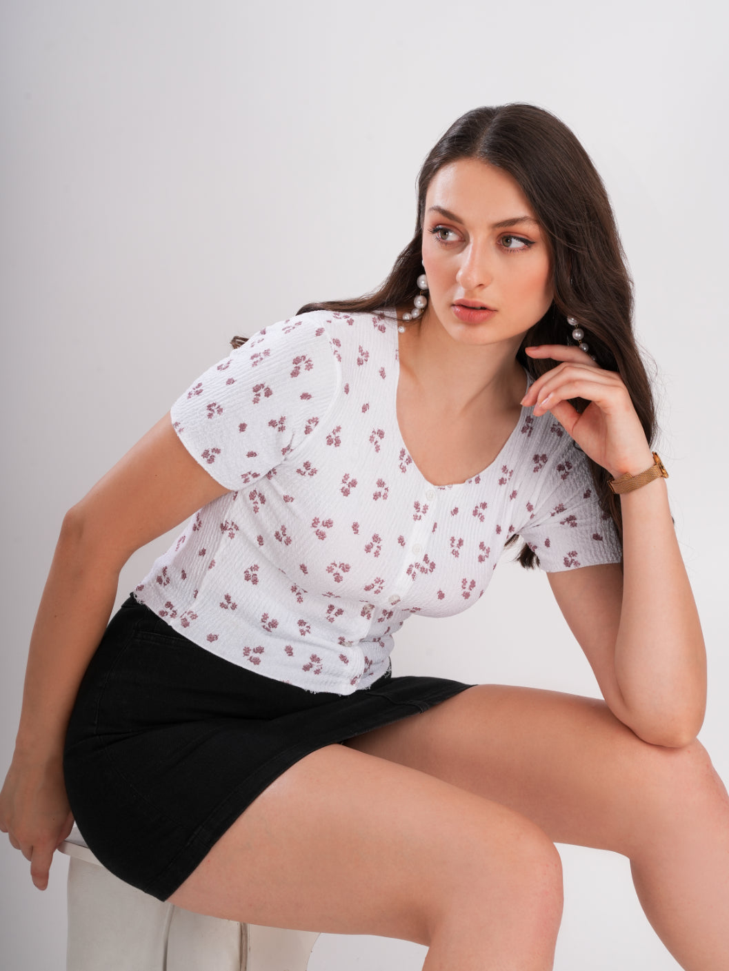 Floral Print White Top