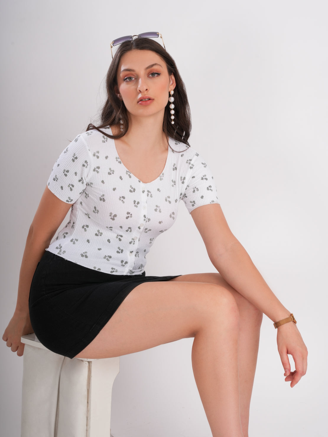 Floral Print White Top