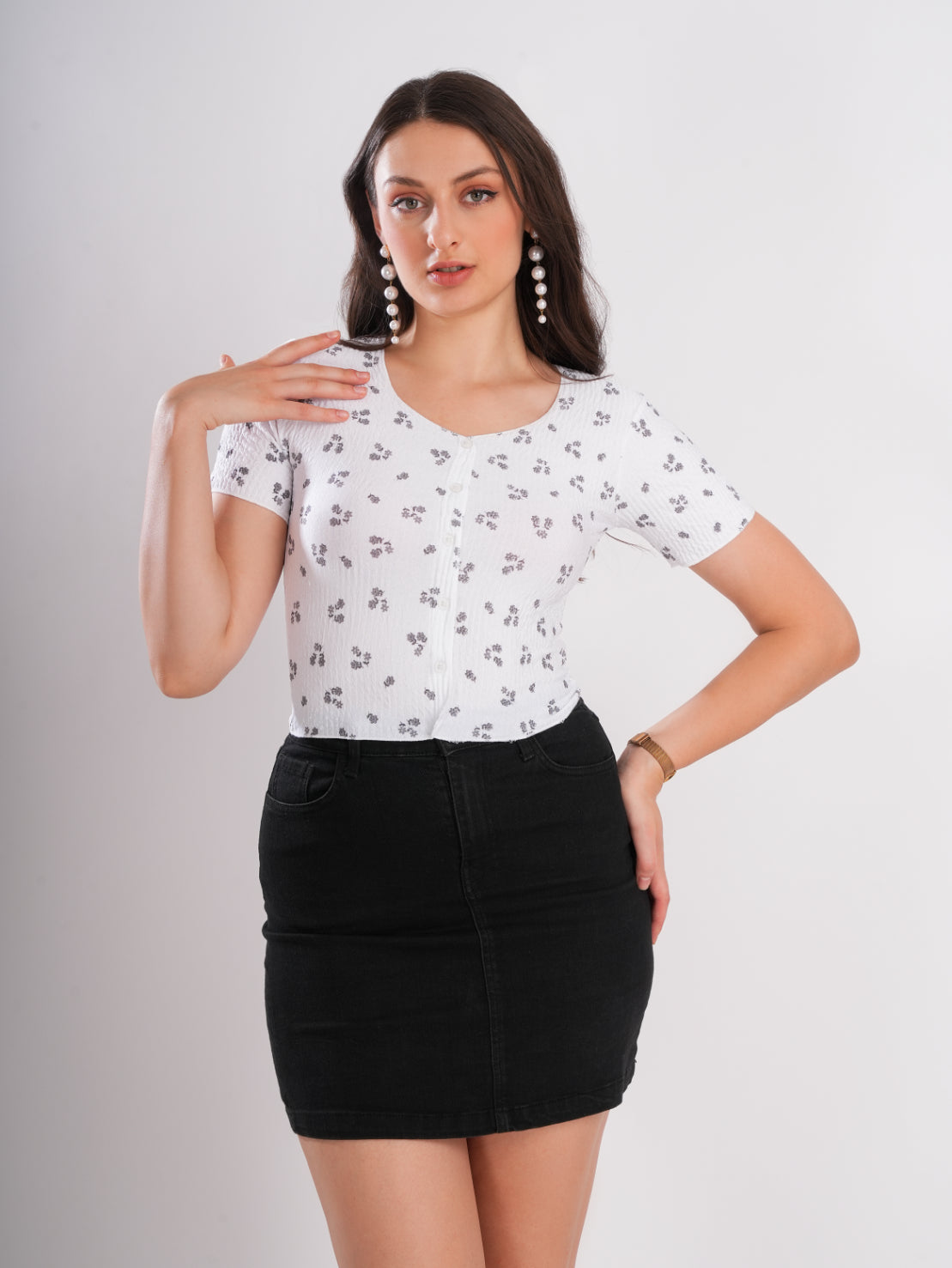 Floral Print White Top