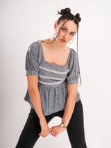 Grey Puff Sleeve Top
