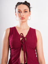 Maroon Sleeveless Knot Top