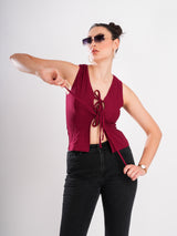 Maroon Sleeveless Knot Top