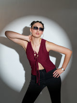 Maroon Sleeveless Knot Top