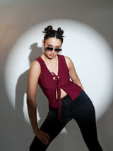 Maroon Sleeveless Knot Top