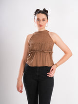 Halter Neck Brown Sleeveless Top