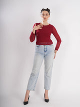 Maroon Round Neck Net Top