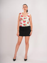 Printed White Sleeveless Top