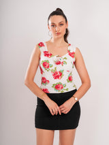 Printed White Sleeveless Top