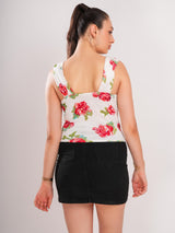 Printed White Sleeveless Top