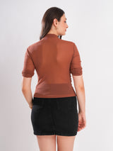 Brown Net Sheer Top