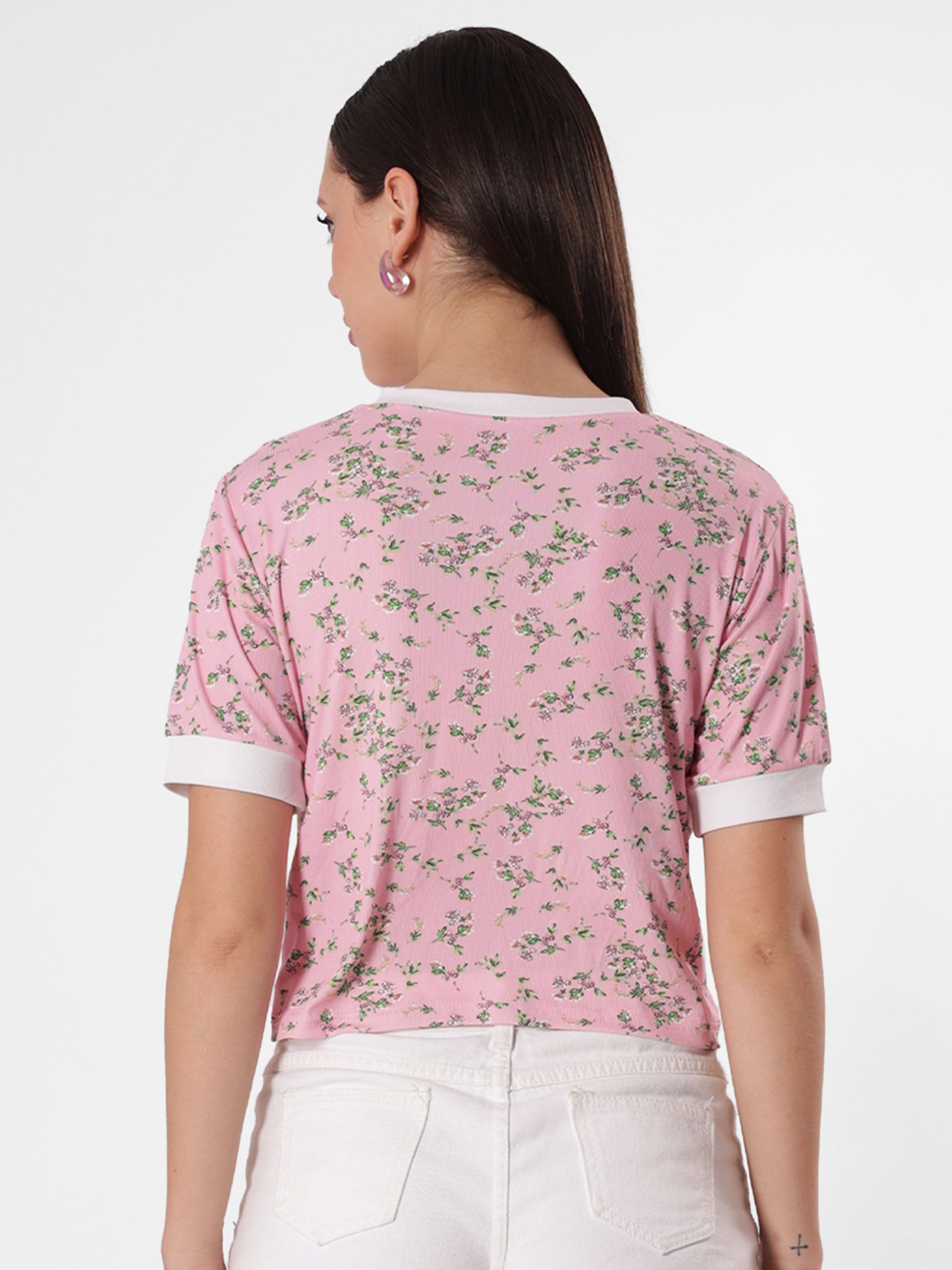 Floral Print Bordered Crop Top