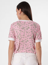 Floral Print Bordered Crop Top