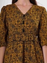 Floral Print V Neck Flared Midi Dress