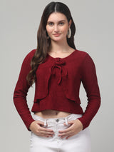 Maroon Full Sleeve Textured Top