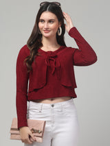 Maroon Full Sleeve Textured Top
