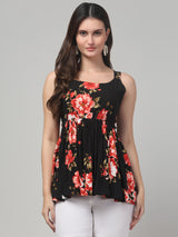 Black Floral Tunic Top
