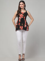 Black Floral Tunic Top