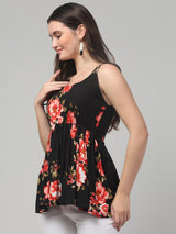 Black Floral Tunic Top