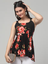 Black Floral Tunic Top