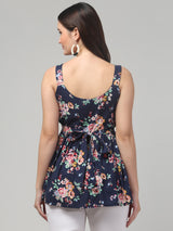 Blue Floral Print Tunic Top