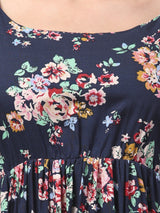 Blue Floral Print Tunic Top