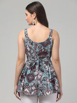 Sky-Blue Traditional Print Tunic Top
