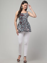 Sky-Blue Traditional Print Tunic Top