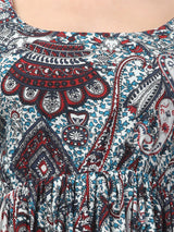 Sky-Blue Traditional Print Tunic Top