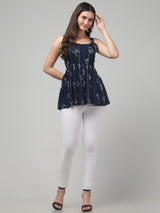 Blue Typography Tunic Top