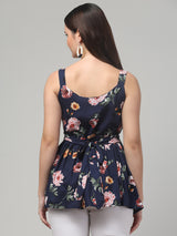 Floral Print Blue Tunic Top