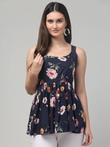 Floral Print Blue Tunic Top