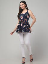 Floral Print Blue Tunic Top