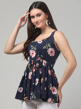 Floral Print Blue Tunic Top