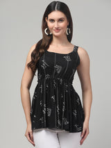 Black Typography Tunic Top