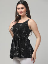 Black Typography Tunic Top