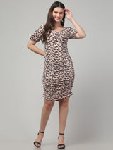 Beige Printed Bodycon Dress