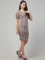 Beige Printed Bodycon Dress
