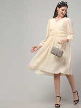 Solid Poet Sleeve Midi Dress