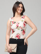 Printed White Sleeveless Top