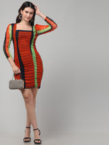 Striped Orange Bodycon dress
