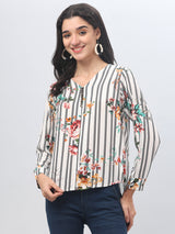 Striped Multi Color V-Neck Top