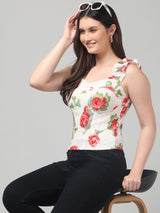 Printed White Sleeveless Top