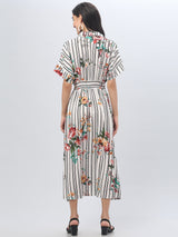Shirt Collar Striped Half Sleeve Midi Dress