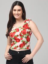 Printed White Sleeveless Top