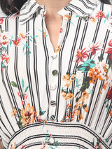 Shirt Collar Striped Half Sleeve Midi Dress