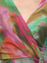 Butterfly Sleeve Multicolor Midi Dress