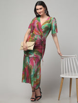 Butterfly Sleeve Multicolor Midi Dress