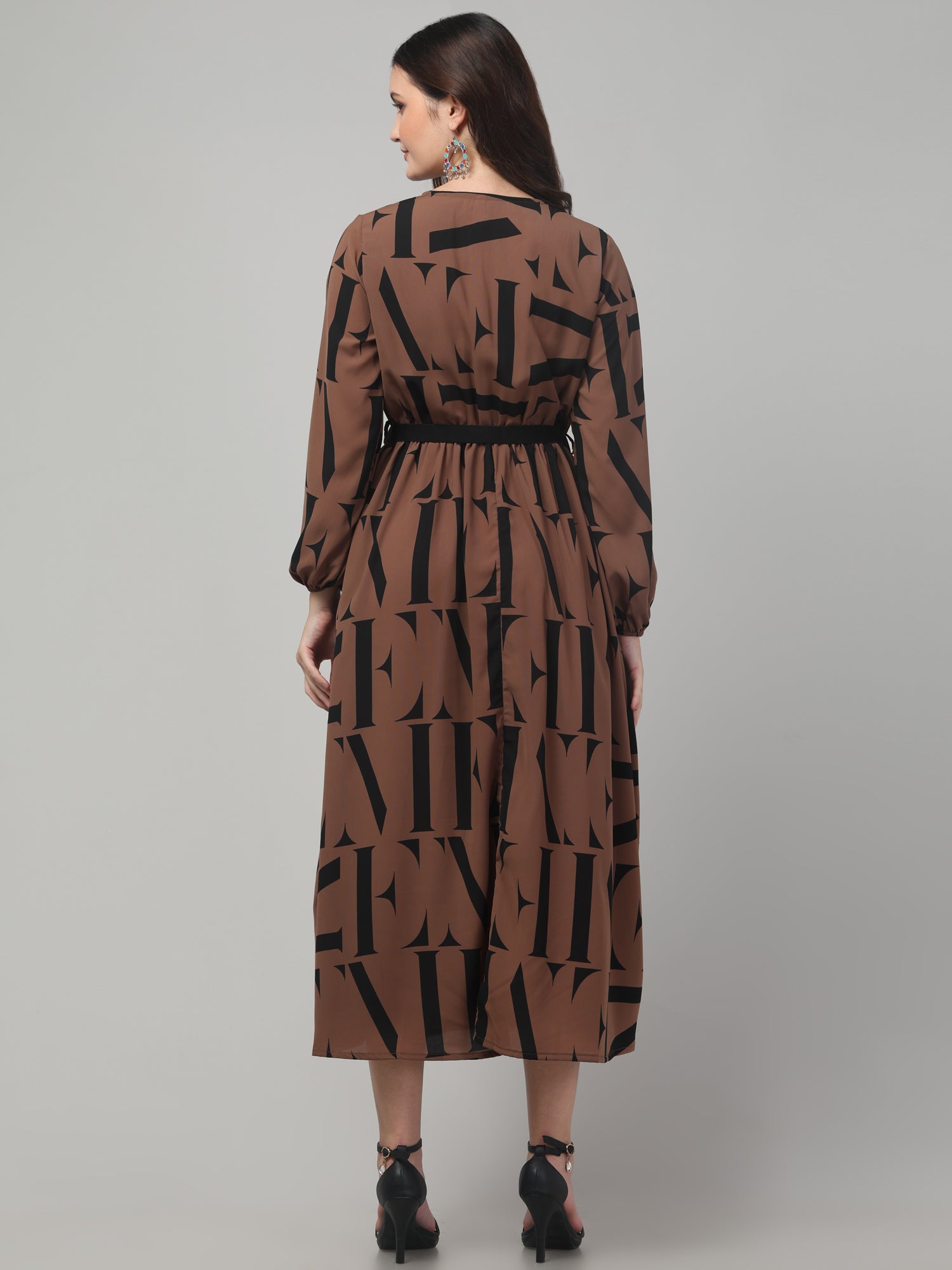 Alphabetic Print Slit Midi Dress