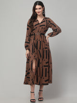 Alphabetic Print Slit Midi Dress