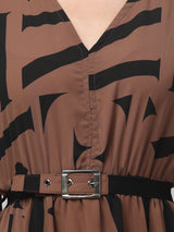 Alphabetic Print Slit Midi Dress